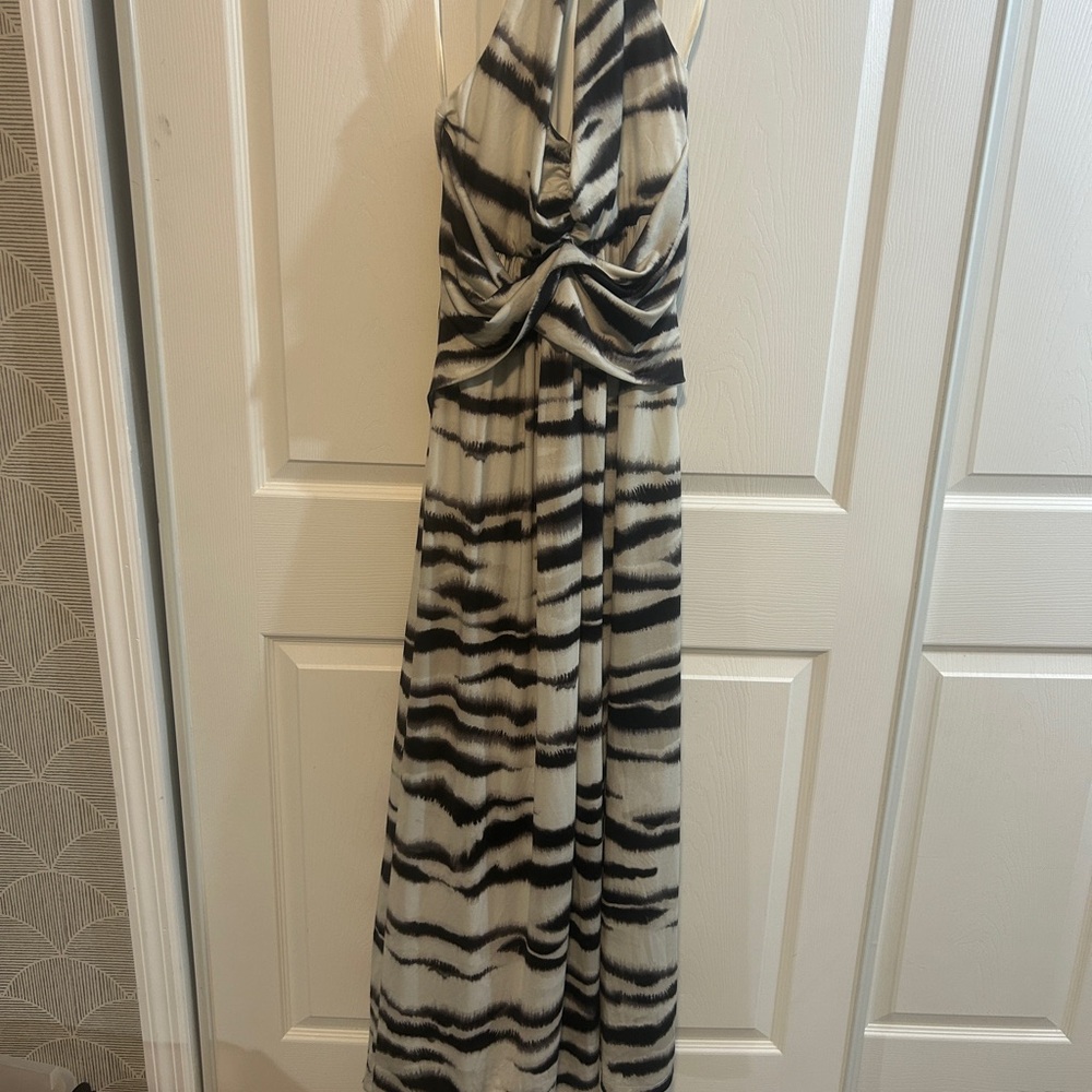 BOSTON PROPER Black and White Ruched Halter Maxi Dress SIZE 8